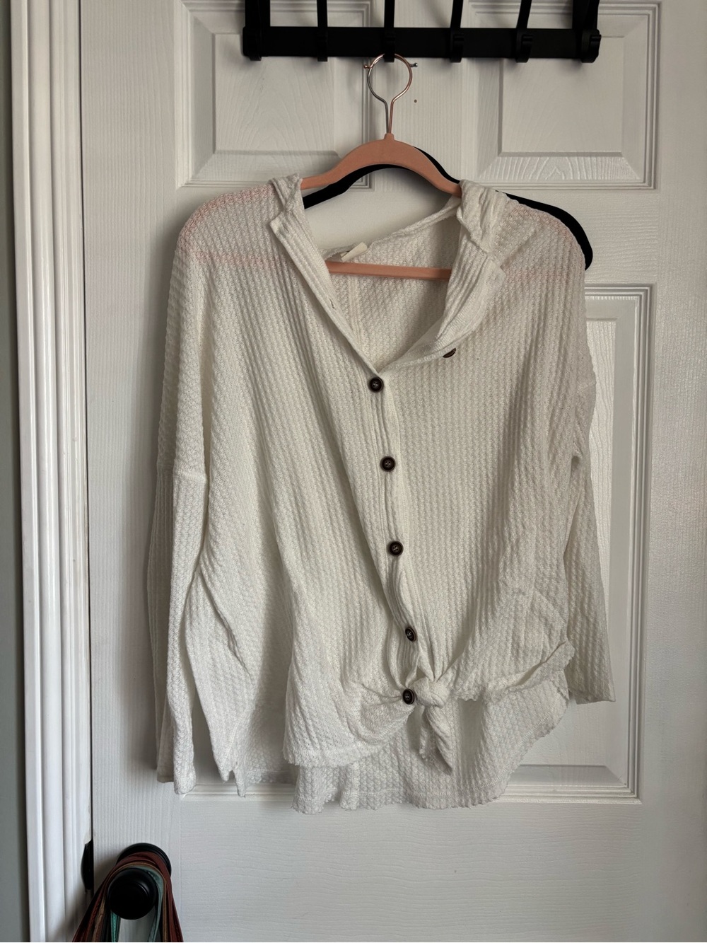 Waffle knit tie front shirt
